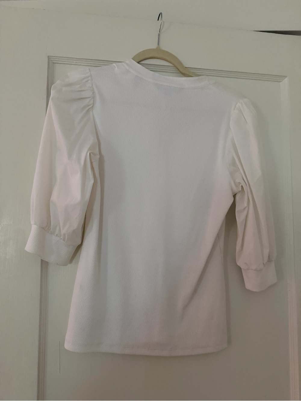 Veronica Beard White Puff-Sleeve Henley Tee - Picture 2 of 4